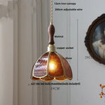 Afralia™ Glass LED Pendant Light Fixture Walnut Wood Modern Style Flush Mount Hang Lamp