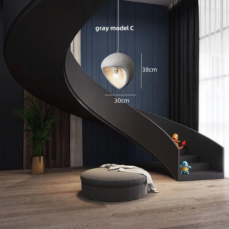 Wabi-sabi Resin Pendant Chandelier | Nordic Villa Stair Decor Droplight