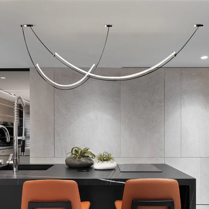 Long Curve Ceiling Chandelier for Modern Living Room and Villa Decor
