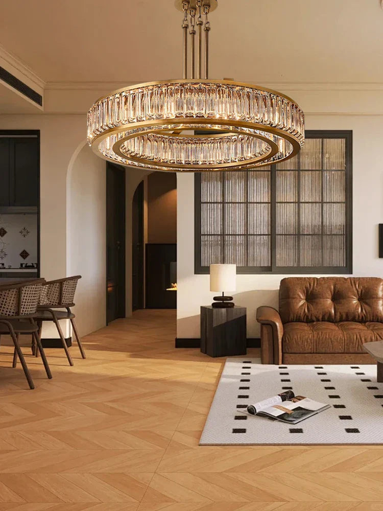 Gold Crystal Ceiling Chandelier LED Light Fixture for Luxury Home Decor