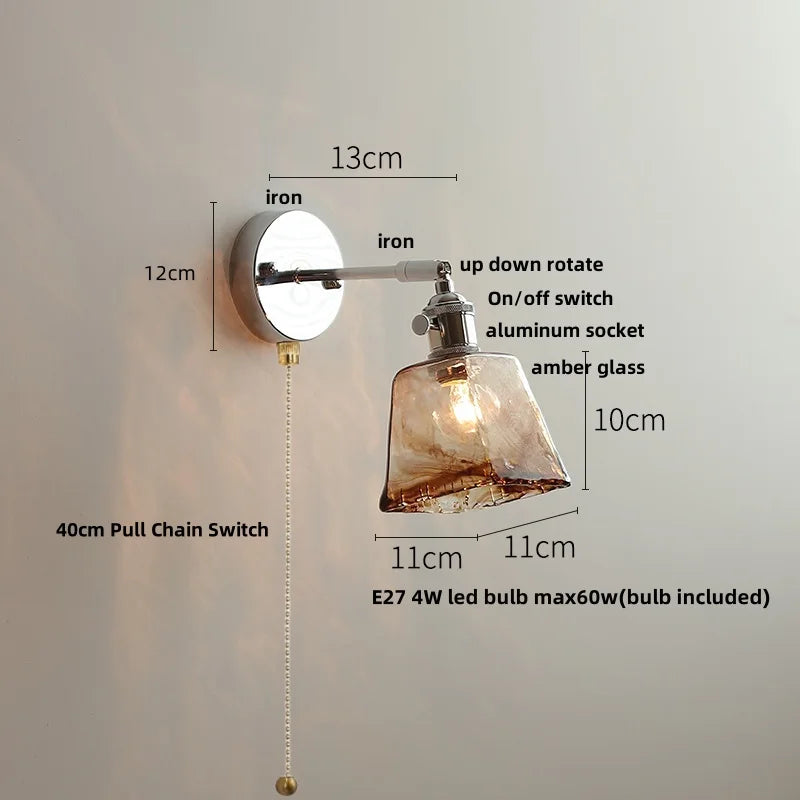Clear Glass LED Wall Lamp Pull Chain Switch Modern Up Down Rotatable Stair Light Fixtures