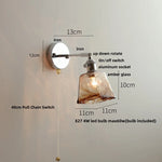 Afralia™ Iron Rotate LED Wall Light Modern Pull Chain Switch Clear Glass Wandlamp