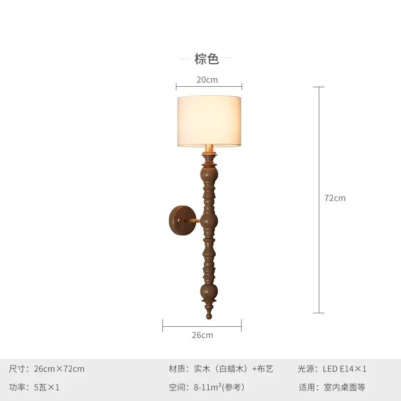 Wall Lamp LED E27 Solid Walnut/Black Wood Medieval Design