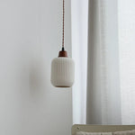 Nordic LED Pendant Light White Ceramic Walnut Wood Hanging Lamp
