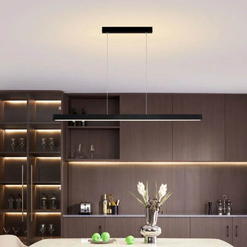 Modern Straight Pendant LED Light - Minimalist Painted Aluminium Chandelier