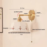 LED Ceramic Wall Lamp - Pull Chain Switch, Rotating Up Down Light
