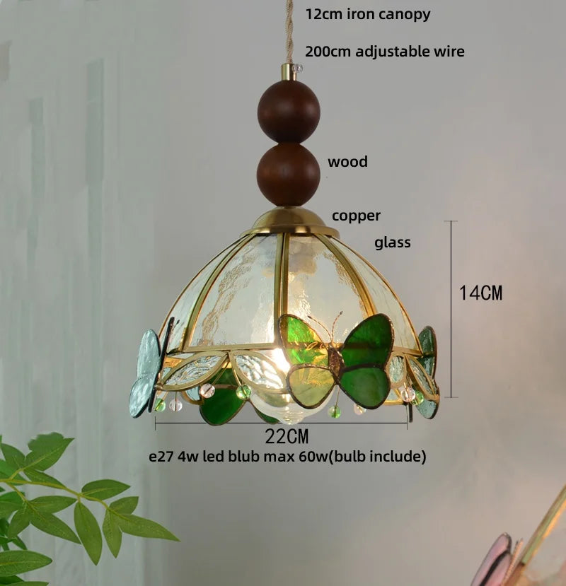 Butterfly Tiffany Glass Pendant Lamp Modern Nordic LED Hanging Light