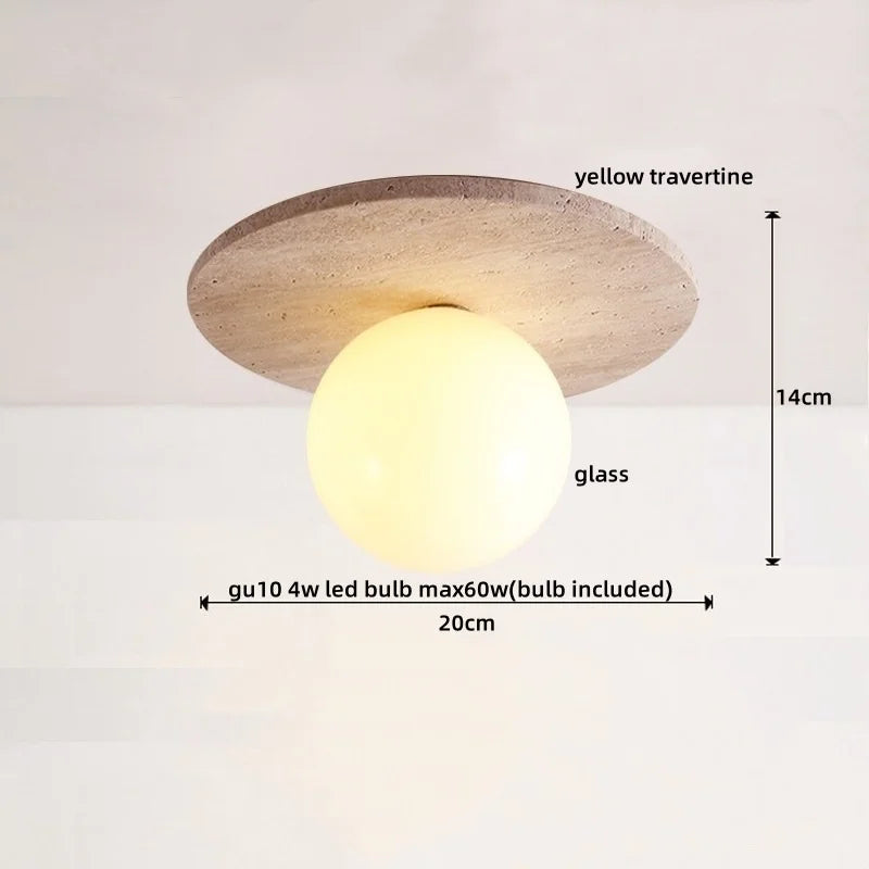Yellow Travertine Glass Stone LED Ceiling Lamp