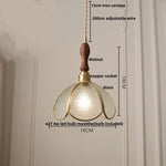 LED Wood Walnut & Green Glass Pendant Light - Nordic Modern Style