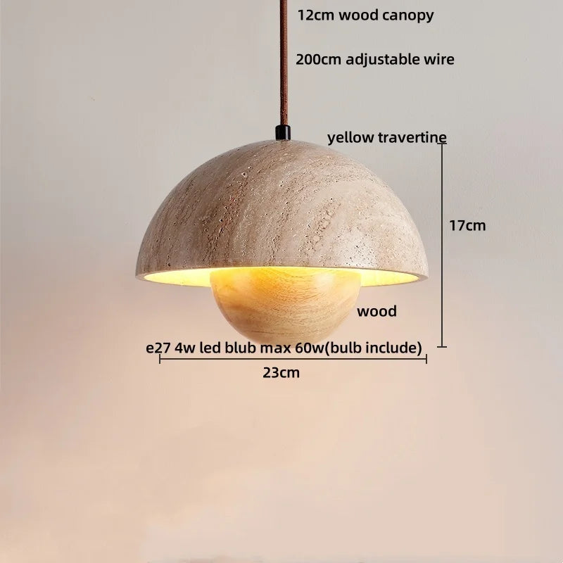 Yellow Travertine LED Pendant Light: Wabi Sabi Dining Room Decor