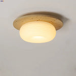 Yellow Travertine LED Ceiling Light Fixture for Living Room Dining Cafe White PE Lampshade