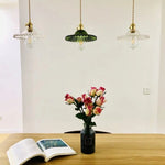 Afralia™ Green Brass Glass LED Pendant Light for Kitchen Cafe Bar Loft Decoration