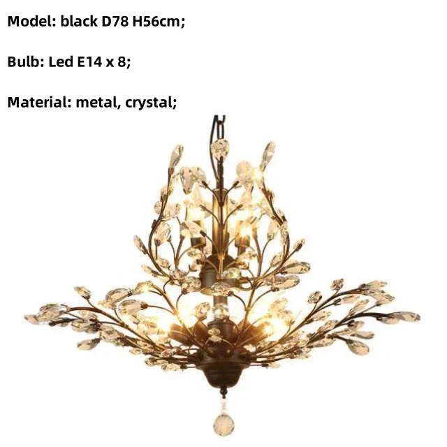 Crystal Tree Chandelier Ceiling Light for Bedroom with LED E14 Bulbs