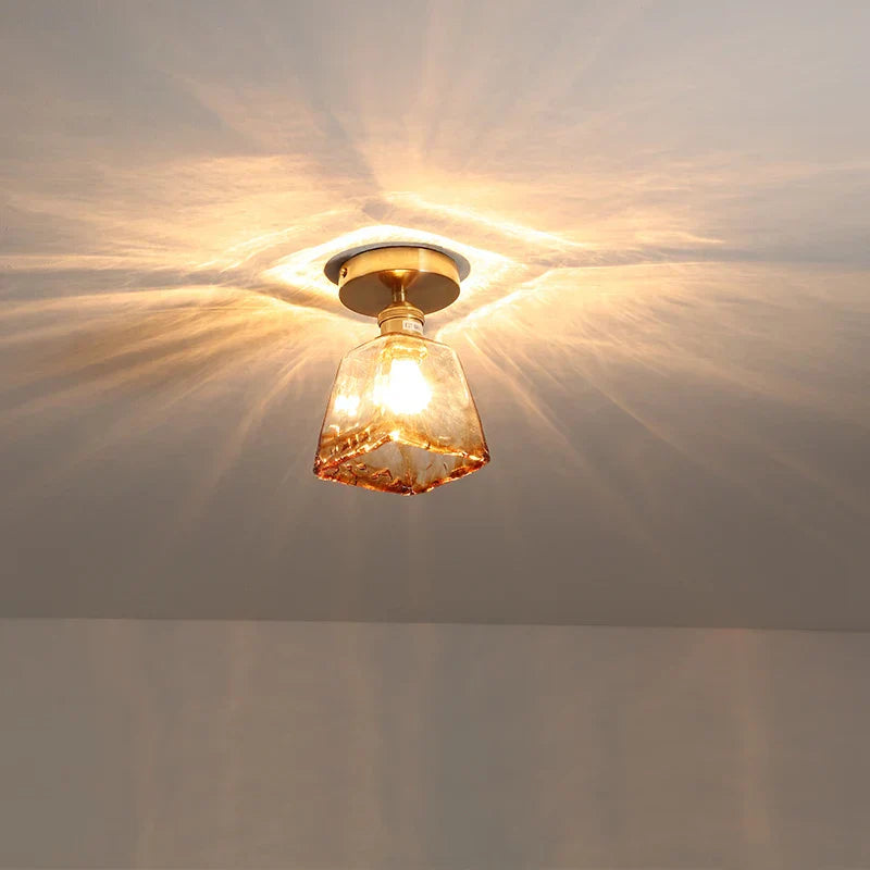 Amber Glass LED Ceiling Lights Modern Home Lighting Copper Socket