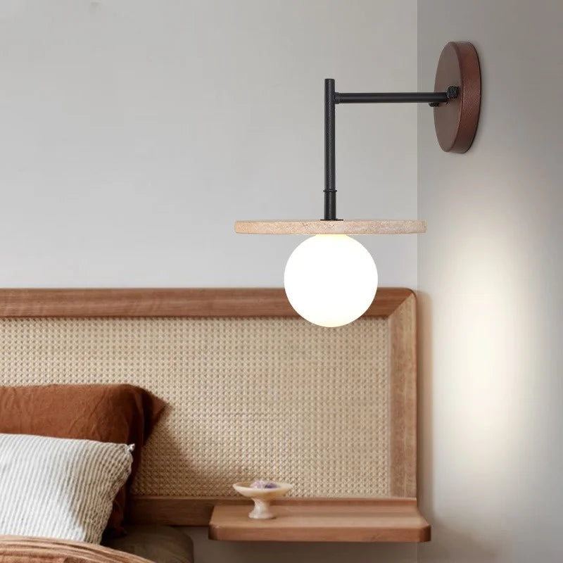 Yellow Travertine LED Wall Lamp Iron Pull Chain Switch Nordic Modern Stair Light