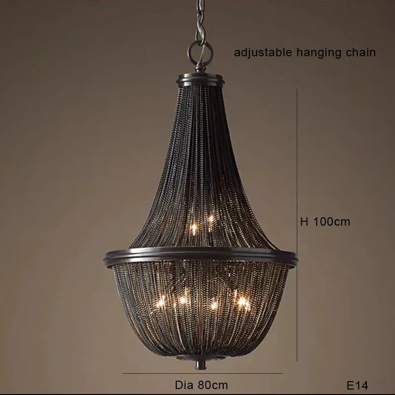 Black Aluminum Chain Tassel Pendant Lights - Dimmable Classic Chandelier