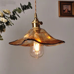 Amber Glass Pendant Light Fixture with Copper Knob Switch