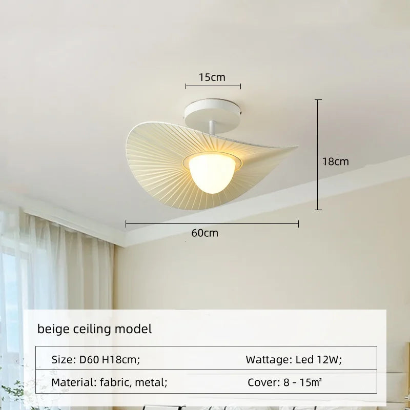 Nordic Beige Pleated Fabric LED Pendant Lights: Stylish Bar Droplight for Dining Room