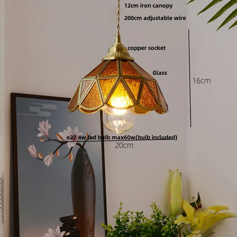 Afralia™ Glass LED Pendant Light Fixture Coffee Kitchen Loft Vintage Copper Hang Lamp