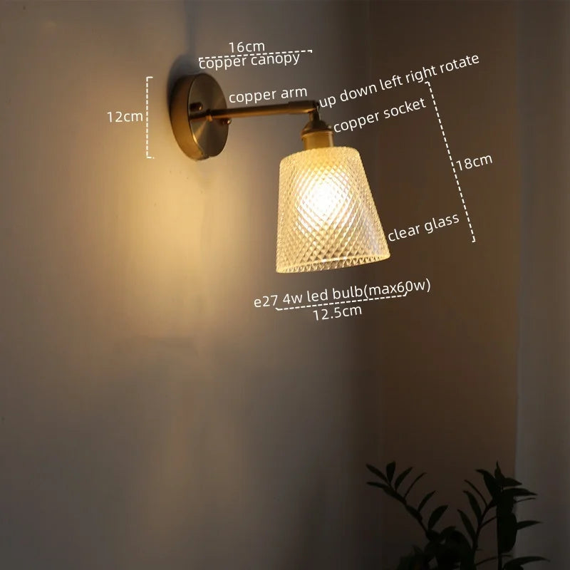 Vintage LED Wall Light Glass Copper Applique Da Parete