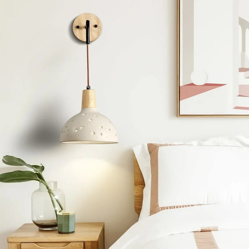 Adjustable Wall Lights Pull Chain Switch Wood Socket Cement Modern Bedside Lamp