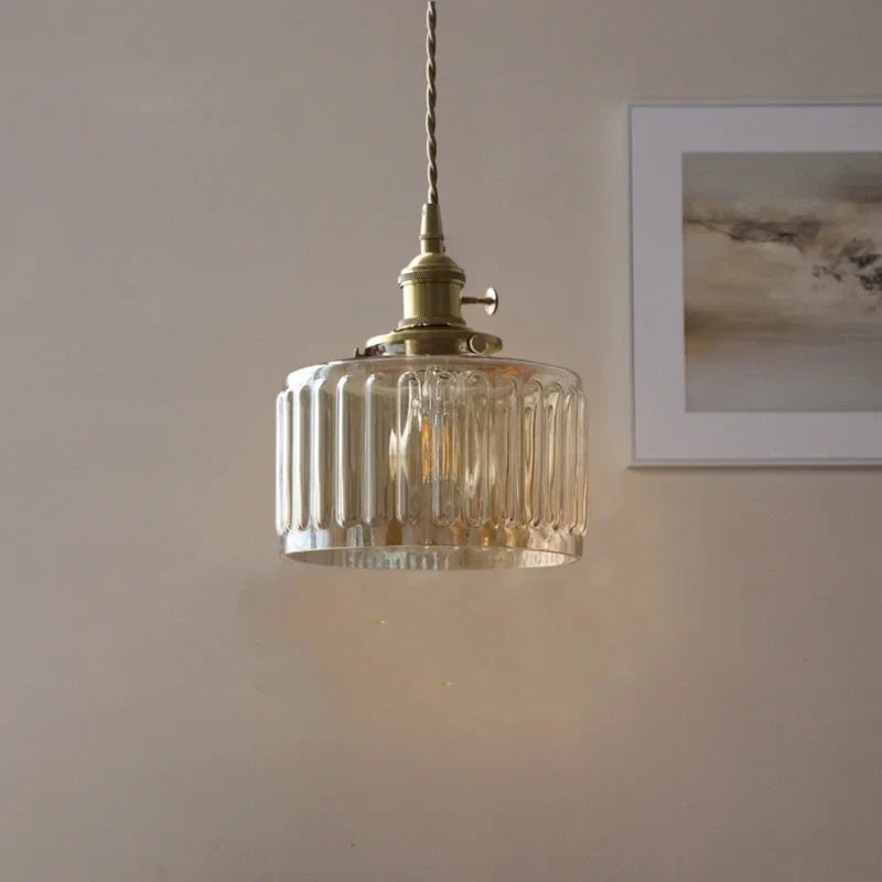 Amber Glass LED Hanging Lamp - Adjustable Nordic Stair Pendant Light