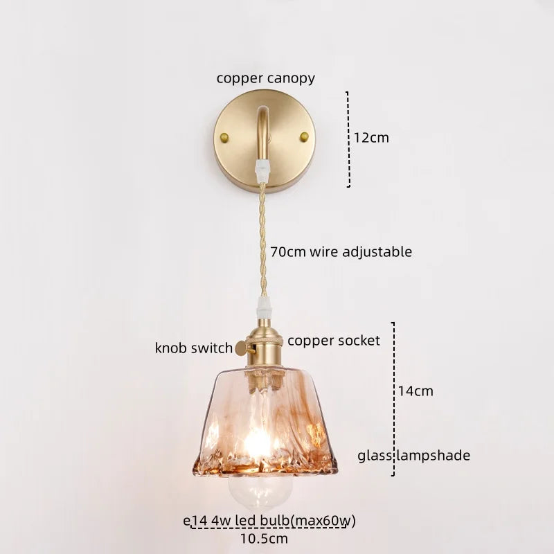 Copper Glass LED Wall Light for Modern Nordic Living Room Bedroom