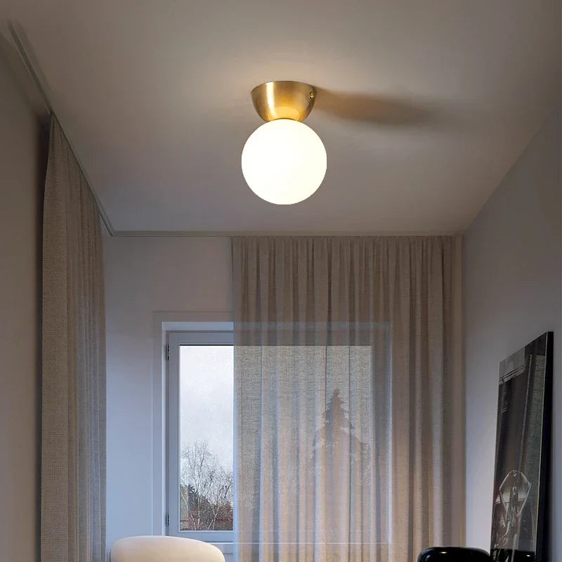 Walnut Glass LED Ceiling Lamp for Modern Living Room Art Decoration