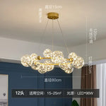 Golden Ring Glass Ball Chandelier with Remote Control for Living Dining Room