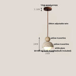 Yellow Travertine LED Pendant Lamp with Natural Wood Accent