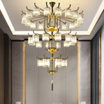 Luxury Copper Jade Chandelier for Middle Floor Living Room
