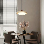 Yellow Travertine LED Pendant Light: Modern Nordic Hang Lamp with White Glass