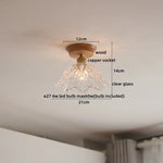 White Ceramic LED Ceiling Light with Wood Canopy for Kitchen and Living Room