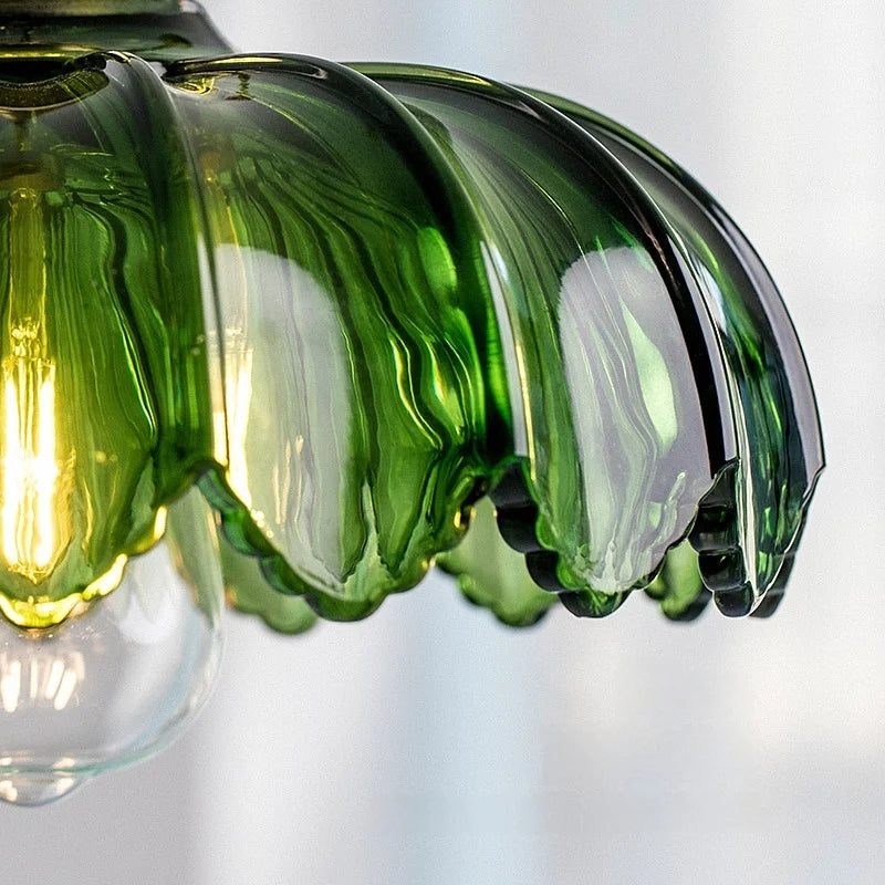 Green Glass LED Pendant Light Fixture - Modern Nordic Hanging Lamp
