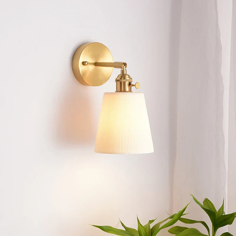 Afralia™ Ceramic LED Wall Light Striped White Modern Nordic Pull Chain Mirror Lamp
