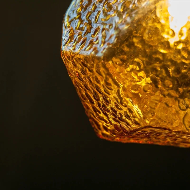 Afralia™ Stone Glass LED Pendant Light Japanese Vintage Copper Hanging Lamps