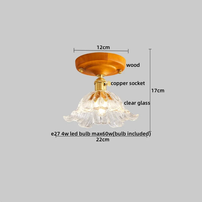 Wood Glass LED Ceiling Lights Modern Luminaria De Teto for Home Décor