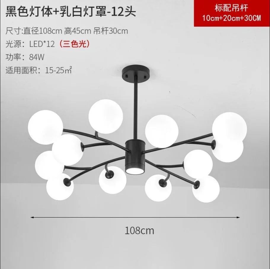 Nordic Glass Ball LED Ceiling Chandelier for Home Decor Fixture