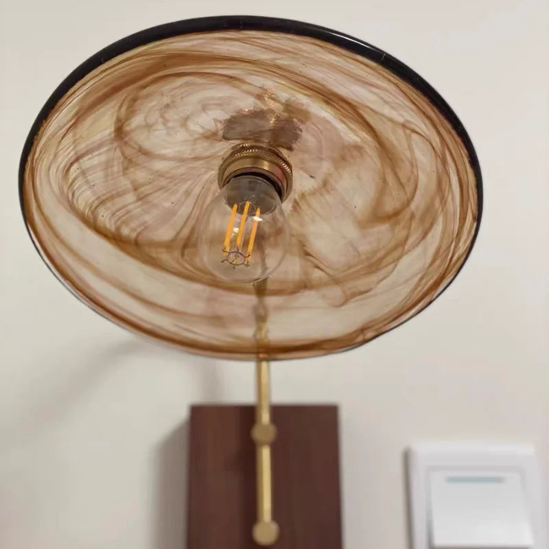 Walnut Wood LED Wall Light Glass Pull Chain Switch Nordic Modern Bedroom Lamp