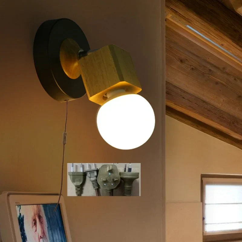 Afralia™ Nordic LED Wall Lamps Up Down Rotate Wood Iron Stair Light Fixtures