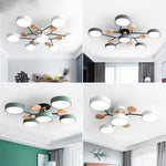 Modern LED Ceiling Lamp - Wood Round Ceiling Lights Macaron Chandelier