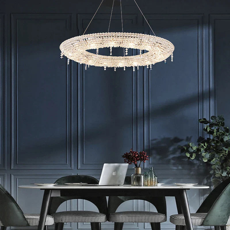 Crystal Pendant Chandelier: Modern Dimmable Lighting for Living Room, Bedroom, Foyer