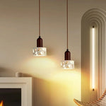 Afralia™ Minimalism LED Pendant Light Fixture Terrazzo Marble Stone Wood Hanging Lamp