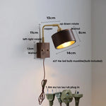Walnut Wood LED Wall Sconce with Pull Chain Switch, Rotating Vanity Mirror Light