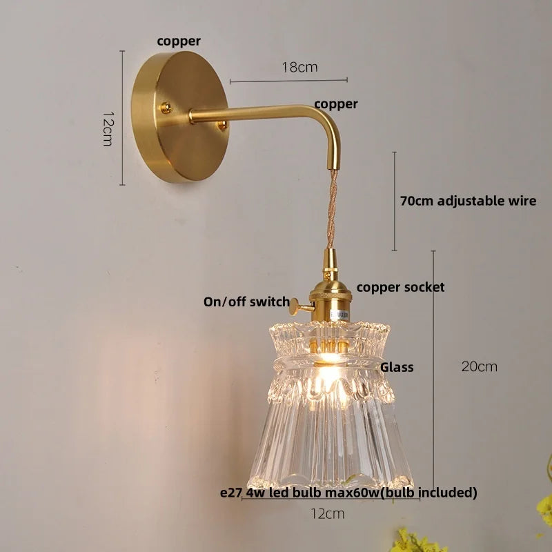 Clear Glass LED Wall Light with Pull Chain Switch for Modern Decor