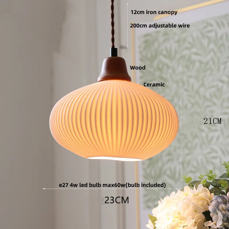 White Ceramic LED Pendant Lamp, Nordic Modern Hanging Light with Adjustable Copper Socket