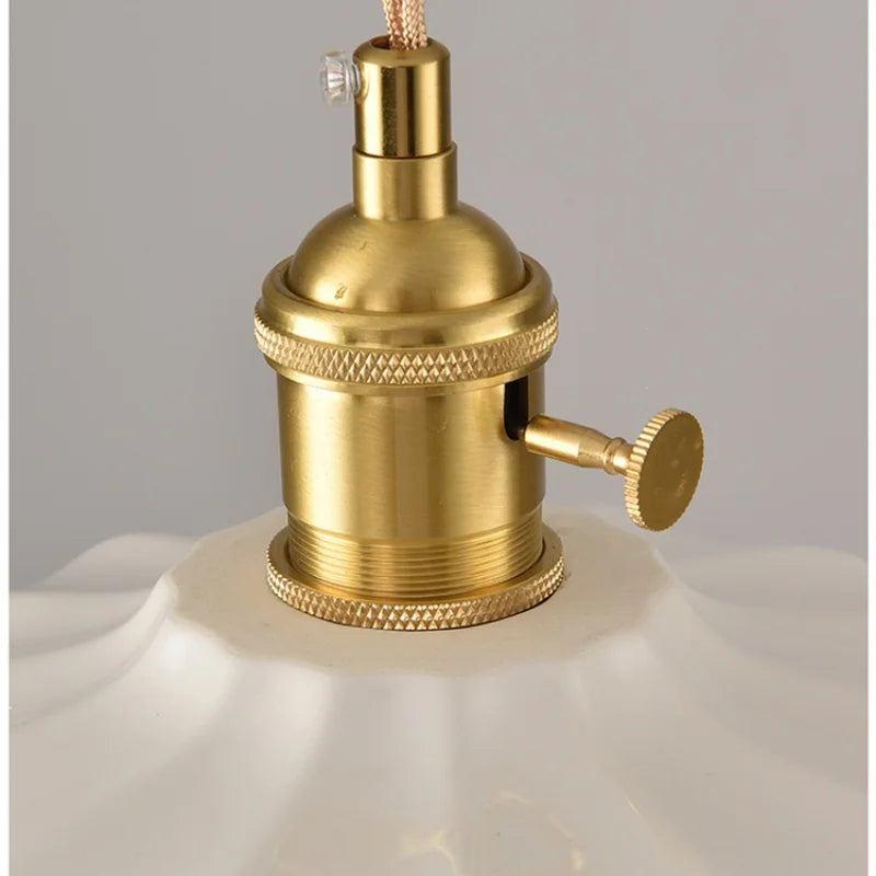 White Ceramic LED Pendant Lamp with Copper Switch - Flower Hanging Light