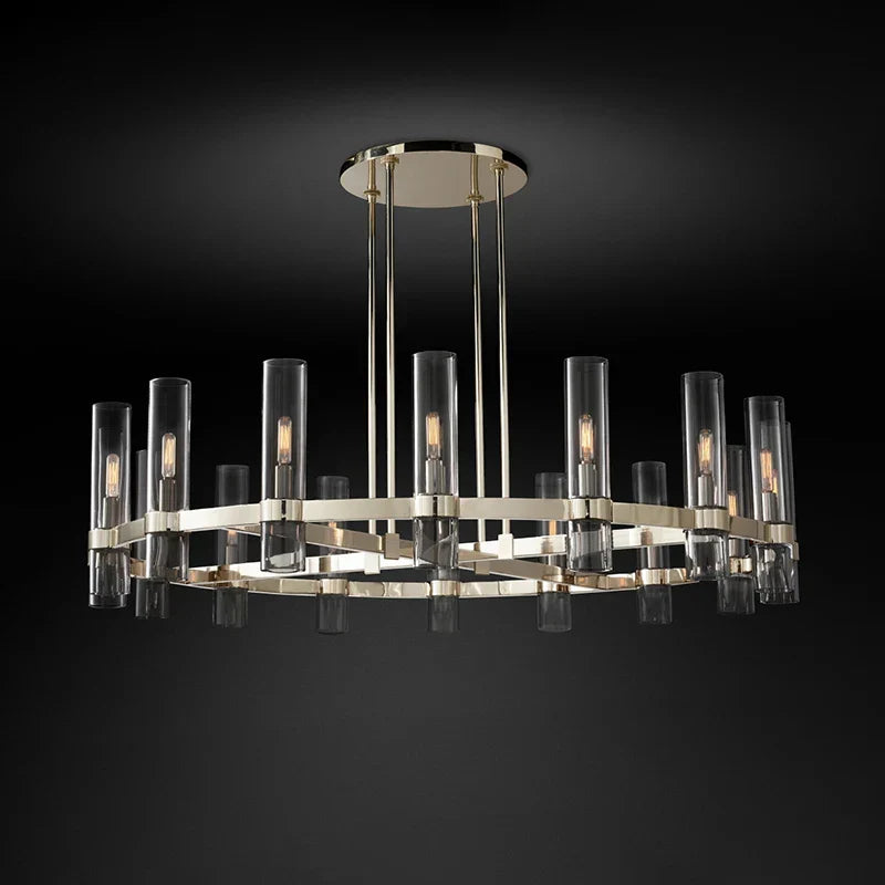 Modern Copper Glass Black Gold Round Chandelier LED Lighting Fixture