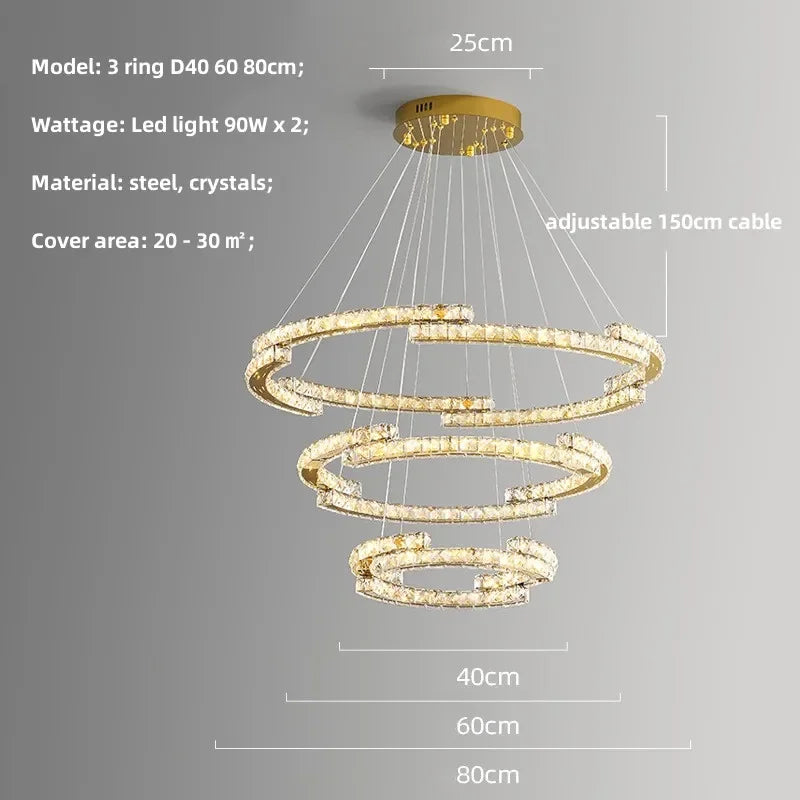 Oval Steel LED Pendant Lights with K9 Crystals