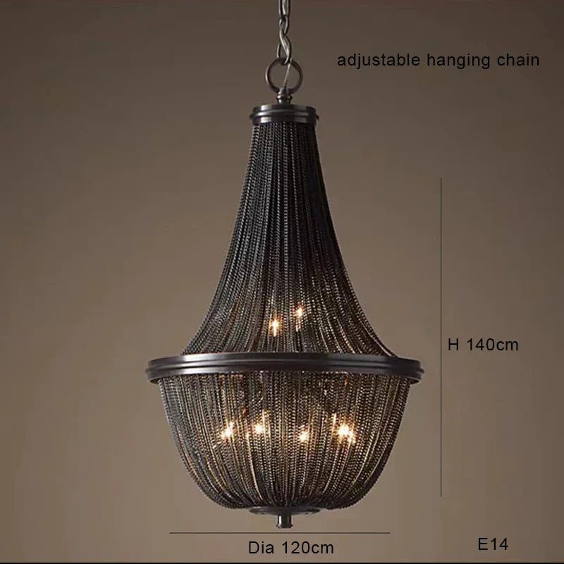 Black Aluminum Chain Tassel Pendant Lights - Dimmable Classic Chandelier